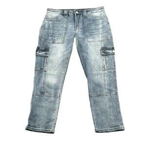 Kancan Jeans Women 27 Avery Straight Cargo Crop Medium Wash Denim Cotton Stretch